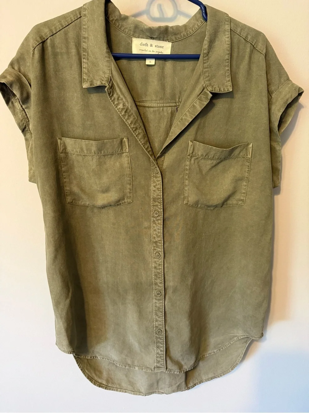 cloth & stone Olive Green Short Sleeve Button-Down Shirt
